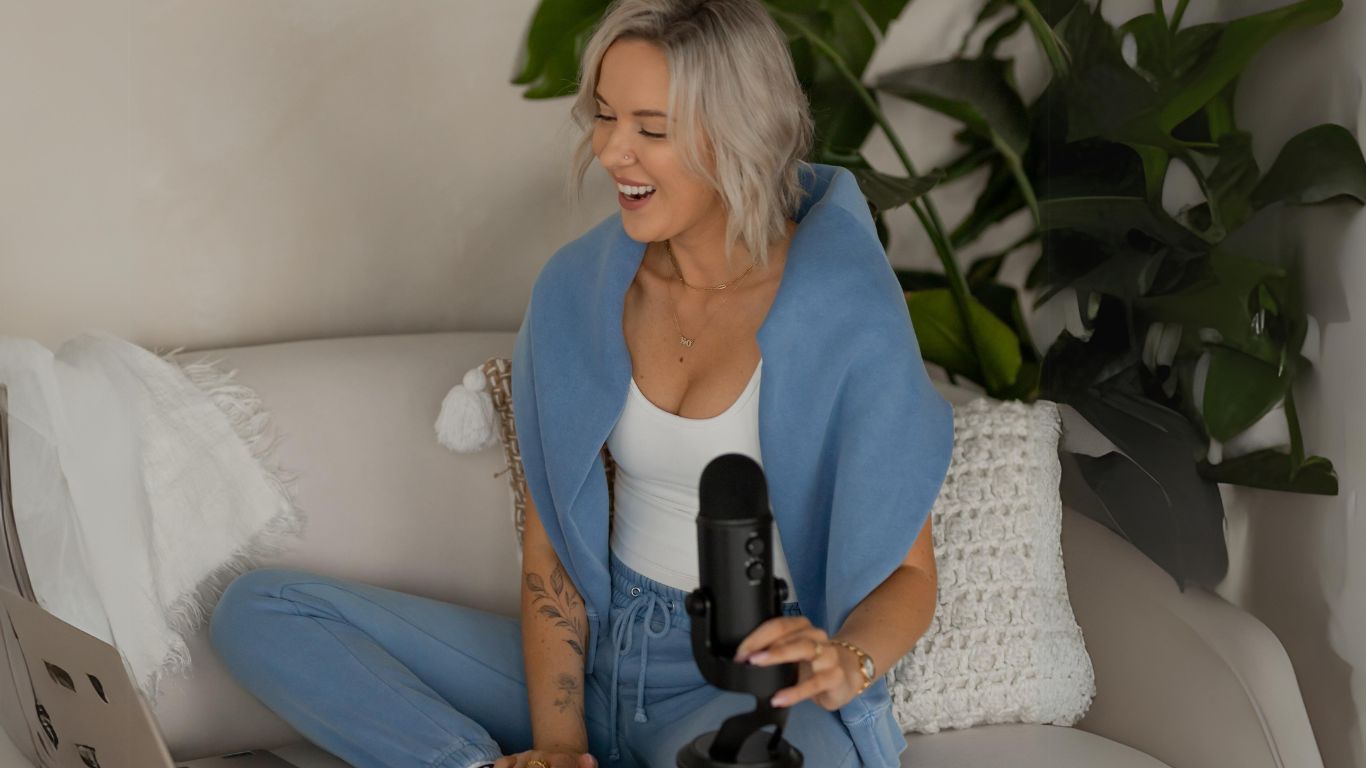 Katrina Owens with Podcast Mic